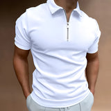Men's 3XL slim-fit white zip polo shirt with a stylish collar, showcasing long sleeves and a versatile design suitable for casual or semi-formal occasions.