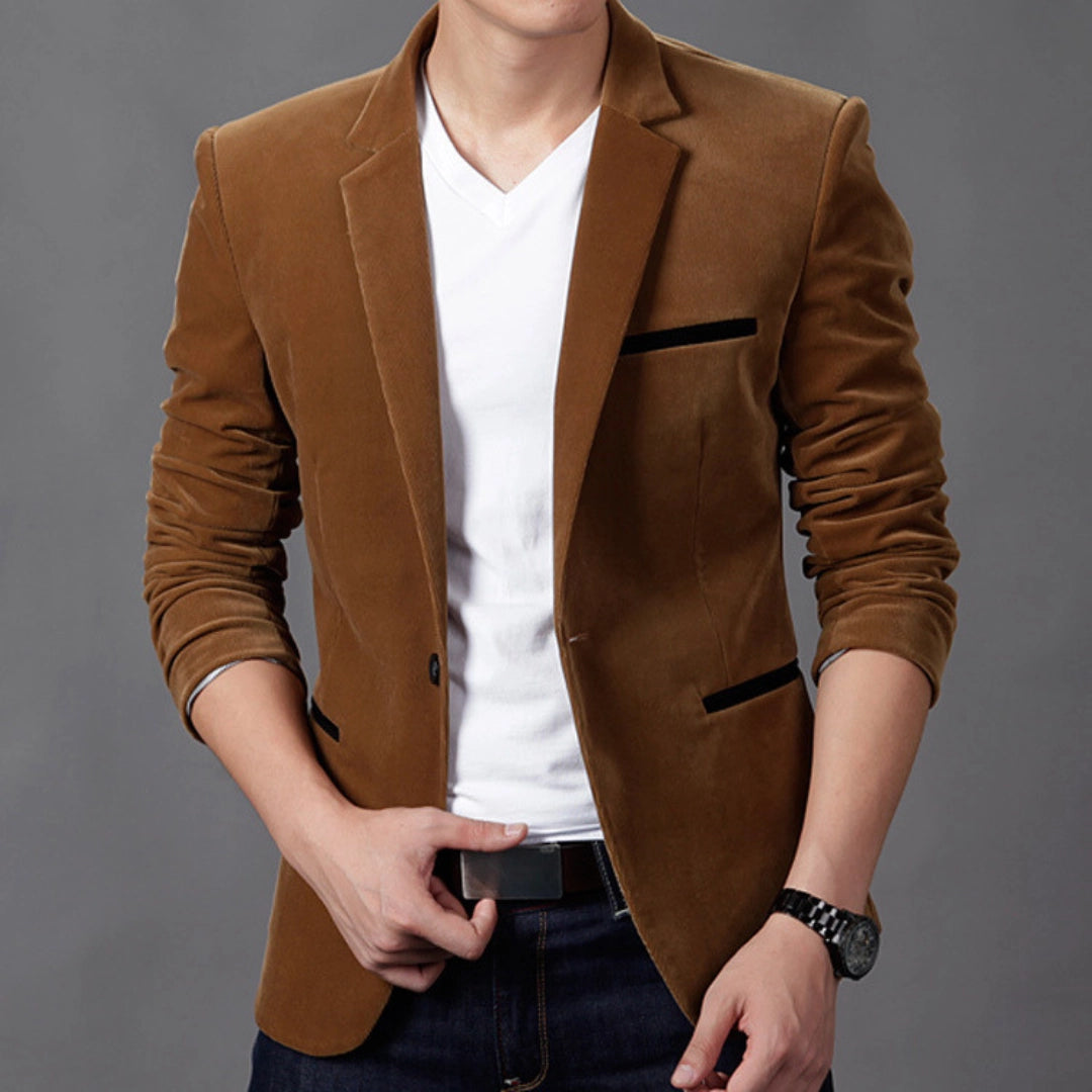 Men s Slim Fit Brown Corduroy Blazer Casual Business Fashion Avencea