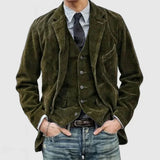 Men's slim fit dark gray corduroy blazer with vintage style, featuring a sleek design with long sleeves and a classic collar, ideal for a sophisticated and timeless look.