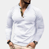 Men's slim fit Henley in forest green, waffle knit texture, featuring long sleeves and a pullover style, shown in size 3XL.