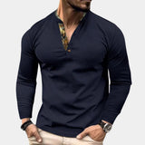 Men's slim fit Henley pullover in forest green, featuring a waffle knit texture, long sleeves, and a buttoned neckline.