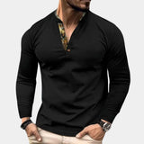Men's slim fit Henley in forest green waffle knit fabric with long sleeves, showcasing a comfortable and stylish pullover design.