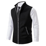 Men's brown wool blend slim fit herringbone tweed vest with buttons and v-neck collar, styled on a mannequin showcasing its detailed texture and classic design.