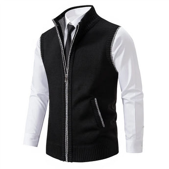 Men's brown wool blend slim fit herringbone tweed vest with buttons and v-neck collar, styled on a mannequin showcasing its detailed texture and classic design.