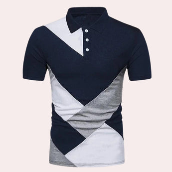 Men's slim fit polo shirt in light blue, featuring a classic collar and short sleeves, made from breathable cotton with a button placket. The shirt is designed for casual wear, suitable for sportswear, and available in marine blue color, size XL.
