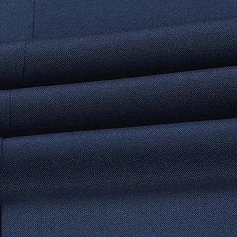 Men's slim fit navy blue blazer displayed on a hanger, showcasing its formal design suitable for evening and party events. The fabric appears to have a subtle texture, and the blazer features a classic silhouette with clean lines.