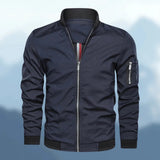 Men's slim fit navy lightweight bomber jacket with zipper pocket, featuring a collar and long sleeves, size 3XL.