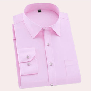 Men's slim fit pastel pink cotton dress shirt with long sleeves and a button-down collar, size 3XL.