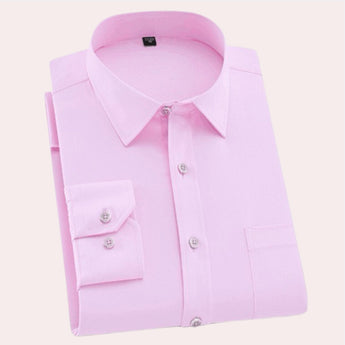 Men's slim fit pastel pink cotton dress shirt with long sleeves and a button-down collar, size 3XL.