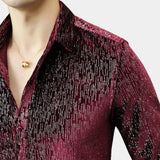 Men's slim fit shimmer shirt in a red to black gradient, featuring a classic collar, long sleeves, and a stylish, shimmering textile ideal for party wear.