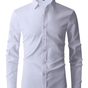 Men's slim fit white dress shirt with button-down collar and formal cuffs, displayed in size 3XL.