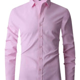 Men's Slim Fit White Dress Shirt with Formal Cuff, Tailored Button-Down in Pink, 3XL, featuring long sleeves and a classic collar.