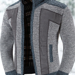 Men's insulated winter jacket in light gray with high collar and contrast panel, featuring long sleeves and a stylish design suitable for cold weather.