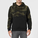 Men's tactical camouflage hoodie in green camo pattern, designed for hunting and outdoor activities, featuring long sleeves, a hood, and a comfortable fit in size XL, with black accents.