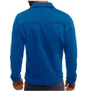 Men's tailored fit blue dress shirt with button cuffs and no pockets, featuring a solid azure color and a classic collar.