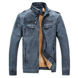 Men's fitted suede biker jacket in tan leather with vintage style, featuring long sleeves, a prominent collar, multiple buttons, and pockets, available in a blue 4XL variant.