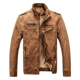 Men's brown leather biker jacket in a vintage fitted suede style, featuring long sleeves, a collar, and crafted from natural materials.