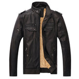 Men's dark brown leather biker jacket in a fitted suede vintage style, featuring a structured collar, full-length sleeves, and button accents, tailored for a sophisticated and fashionable look.