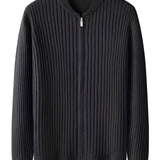 Men's black ribbed knit zip-front cardigan in size 2XL, lightweight casual sweater with long sleeves and a collar.