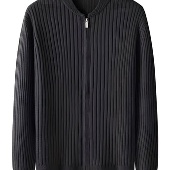 Men's black ribbed knit zip-front cardigan in size 2XL, lightweight casual sweater with long sleeves and a collar.