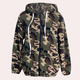 Men's thermal outdoor camo hoodie featuring a forest military pattern with long sleeves and a collar, designed with a camouflage style in beige tones.