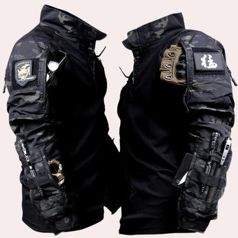 Men's black urban camo tactical jacket in 3XL, featuring a lightweight mesh material with a zipper front, designed for sports or workwear purposes.