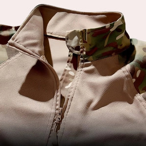 Men's lightweight urban camo tactical jacket with mesh design and zipper front, featuring a stylish collar and long sleeves.