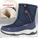 Men's waterproof insulated winter boots in electric blue, size 46, featuring slip-resistant soles and durable synthetic rubber material, designed for snowy and wet conditions.