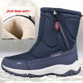 Men's waterproof insulated winter boots in electric blue, size 46, featuring slip-resistant soles and durable synthetic rubber material, designed for snowy and wet conditions.