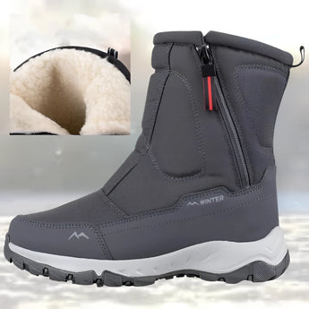 Men's gray waterproof insulated winter boots in size 46, designed for slip resistance and outdoor use in snowy conditions.