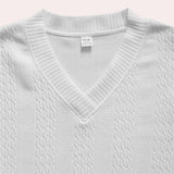 Men's white cable-knit hoodie and pants set featuring a cozy textured pattern, long sleeves, and a detailed collar. The winter knitwear set is styled for comfort and fashion, showcasing a classic design perfect for cold weather.