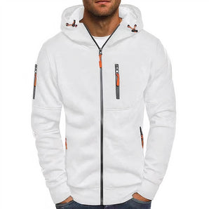 Men's lightweight white hoodie in size 3XL featuring an orange zip, secure pockets, and long sleeves with a comfortable jersey texture.