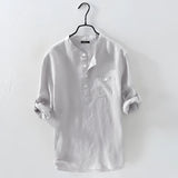Men's gray linen shirt featuring a casual and breathable design with a collar and long sleeves, shown in a 4XL size.