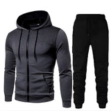 Men's gray hoodie with white polka dots and matching black joggers set, featuring long sleeves and a relaxed fit, suitable for athletic casual wear in size XXL.