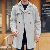 Men's double-breasted wool blend brown overcoat in wit color, size XXL, featuring a formal design with a dress shirt underneath, highlighting a classic collar and long sleeves, suitable for workwear or fashion-forward occasions.