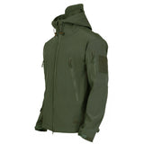 Military-grade green tactical jacket in size 4XL, featuring a durable zipper and multiple pocket storage. The jacket has long sleeves and a structured collar, designed for outdoor use and functionality.