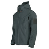 Gray military-grade tactical jacket featuring a durable zipper, pocket storage, and a collared design with long sleeves, available in size 4XL.