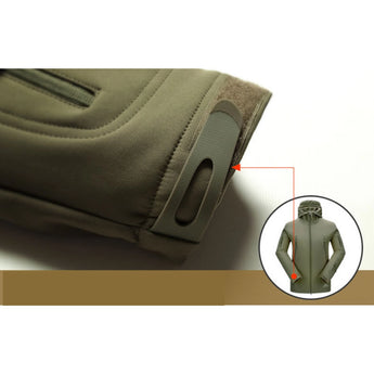 Military-grade tactical jacket in grey and beige colors featuring durable zipper and ample pocket storage, designed for comfort and outdoor use.