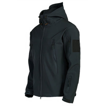 Military-grade tactical jacket in Nero color, featuring a durable zipper, multiple pocket storage options, and a 4XL size. The jacket has long sleeves and a robust collar, designed for practicality and style.