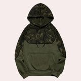 Men's military green tactical camouflage hoodie featuring a zip pocket, shown in a light green color and size XL, with long sleeves and a stylish design suitable for streetwear fashion.