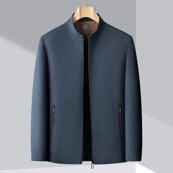 Men's minimalist dark blue bomber jacket with a lightweight design, featuring long sleeves, a stylish collar, and a modern urban fashion look.