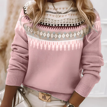 Mint green Fair Isle women's sweater with a Scandinavian knit pattern, featuring long sleeves and a cozy design in a rose color, size XXL.