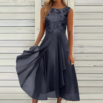 Mint green sleeveless chiffon high-low cocktail dress with a lace bodice, shown in Nero color variant, size 4XL, featuring a soft neckline and elegant design.