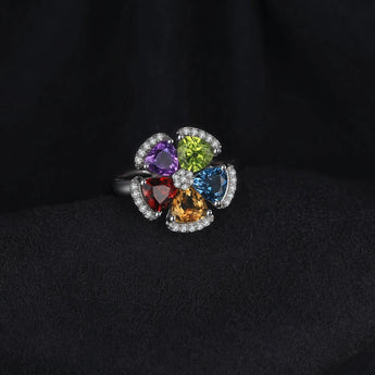 Multi-Color Gemstone Sterling Silver 925 Floral Ring featuring various gemstones and intricate floral design by JewelryPalace.
