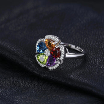 Sterling silver floral ring adorned with multi-color gemstones from JewelryPalace.