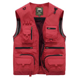 Lightweight and breathable tactical mesh vest with multiple pockets, featuring a sleeveless design and button closure, suitable for outdoor activities. The vest is styled with a modern fashion design, incorporating elements like a collar and magenta accents.