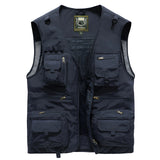 Lightweight electric blue tactical mesh vest with multiple pockets, featuring a sleeveless design and a fashionable collar.