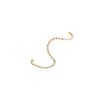 Multicolor gemstone necklace with 18K gold plating, featuring a variety of vibrant gemstones arranged in a gold-tone setting.