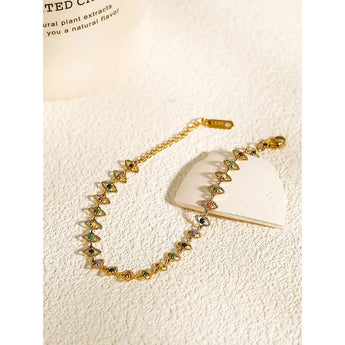 18K gold plated luxury necklace featuring multicolor gemstones, designed by YA-CHAN, with a delicate chain and circular gemstone settings.