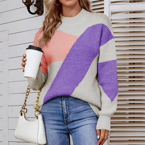 Multicolor Pastel Color Block Sweater - Women's Trendy Fall Knit
